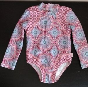 Seafolly Australia Chic Mixed Geometric Pink Baby Body Swim Suit Sz 6-12 months